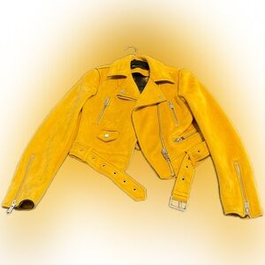 Zara Moto Motorcycle Jacket Yellow XS Faux Suede